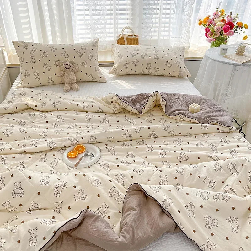 Ideal Printed Double Gauze Summer Quilt Grade A Lightweight Air Conditioning Quilt Soya Fibre Fill Soft Breathable Cool Summer Blanket