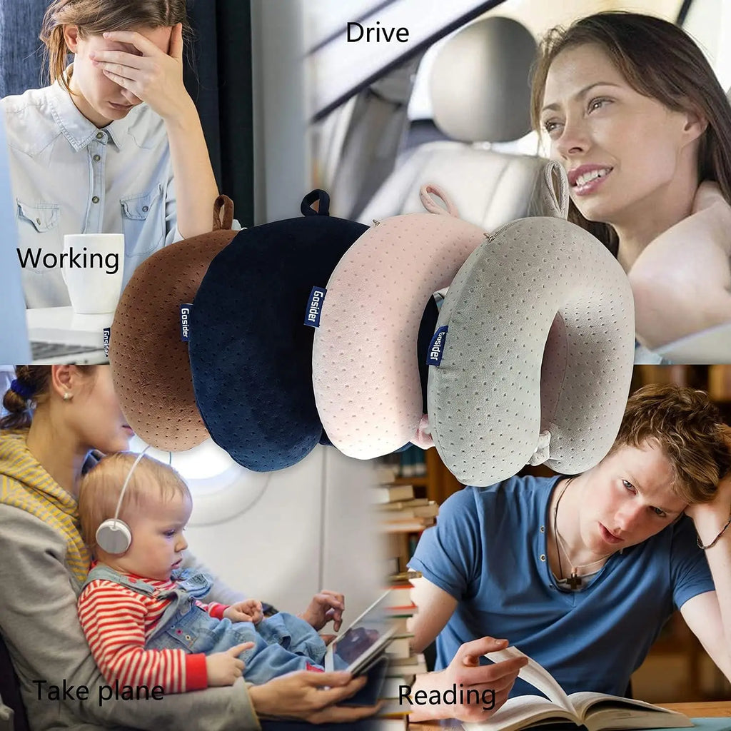 Travel Pillow Pink U-Shape Memory Foam  for Sleeping Comfort, Neck and Head Support on Planes, Trains, Cars