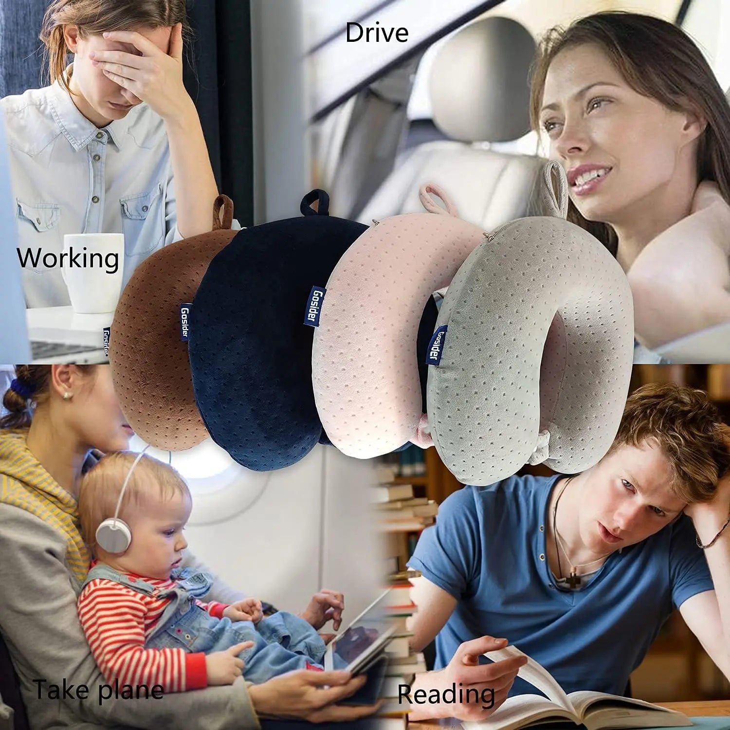 Travel Pillow Pink U-Shape Memory Foam  for Sleeping Comfort, Neck and Head Support on Planes, Trains, Cars