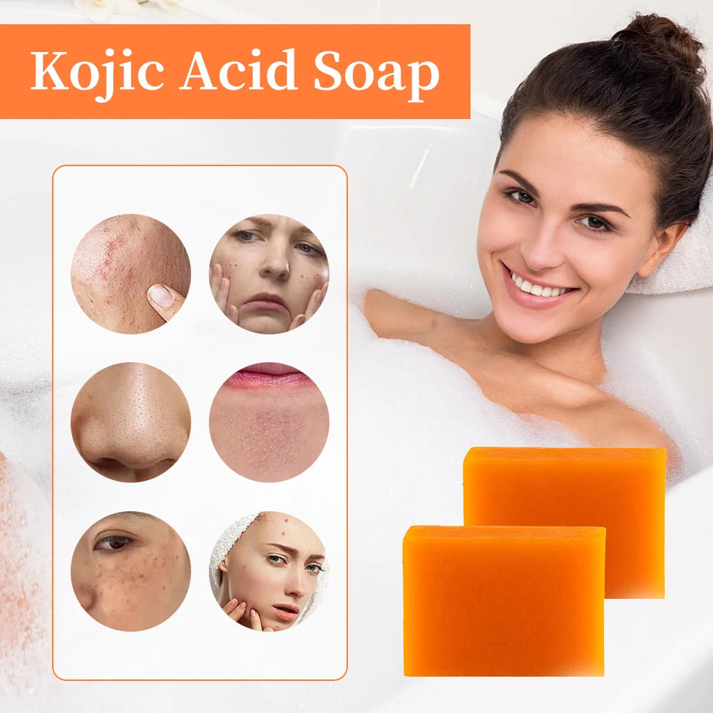 Homemade 2Pcs Kojic Acid Soap Natural Mild Non-Irritating Brightening Skin Exfoliator Body Face Cleansing Whitening Soap
