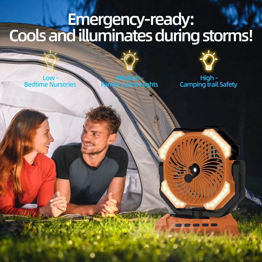 Super 20000mAh Operated Mist Cooling Fan Portable Rechargeable Desk/Camping Fan with LED Light and Hook Outdoor Fan for Tent Car Trip