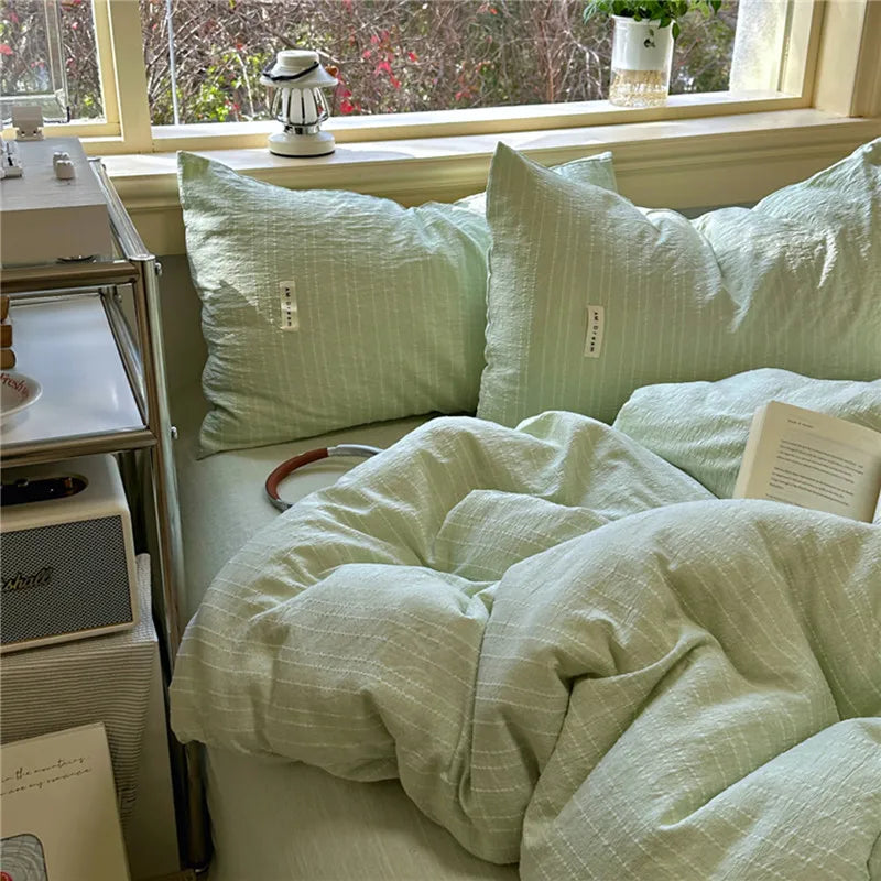 Puffy 3/4Pcs Solid Color Skin-friendly Soft Bedding Set Duvet Cover Bed Sheet Pillowcases