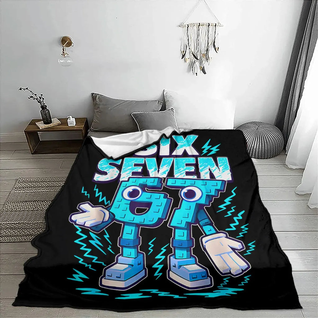 67 Printed Quilted Bedspread - Blue Black Flannel Blanket, Lightweight for Sofa, Bed, Travel, Camping