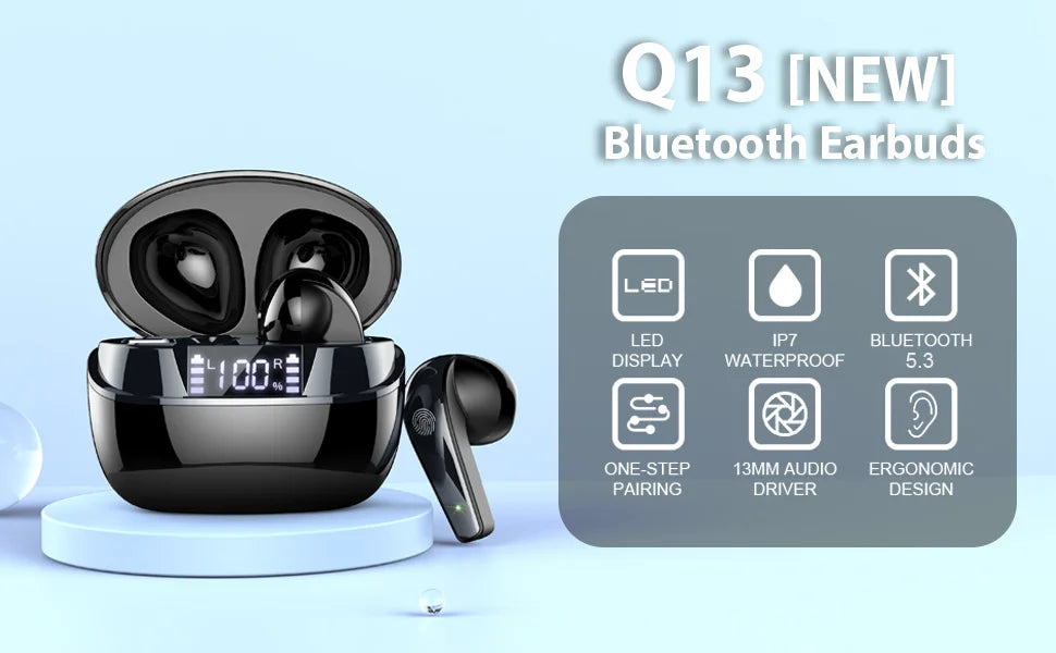 Deep Bass Wireless Earbuds, Bluetooth 5.3 Earbuds Stereo Bass, Noise Cancelling Mic, Earphones IPX7 Waterproof Sports, 35H Playback.