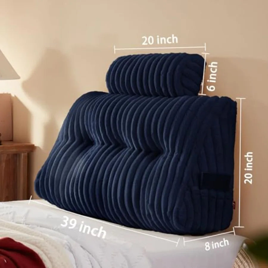 Large Headboard Pillow Faux Fur Headboard Pillow with 2 Pack Neck Roll Pillow  Soft and Supportive with Removable Cover Blue Twi