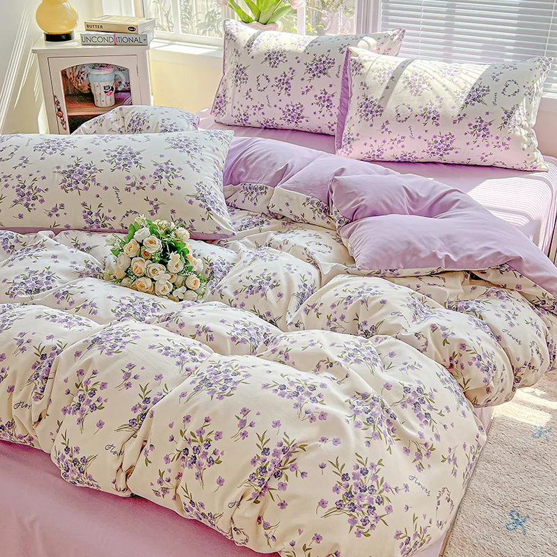 Fluffy 1pc Purple Lavender Printed Duvet Cover Single/Queen/King Size Quilt Cover for Double Bed Flower housse de couette220x240cm