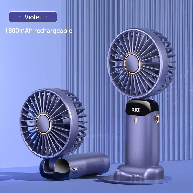 Super Handy Mini Fan Foldable Neck Hanging Fans 5 Speed USB Rechargeable Fan with Phone Stand and Display Screen 1800mAh