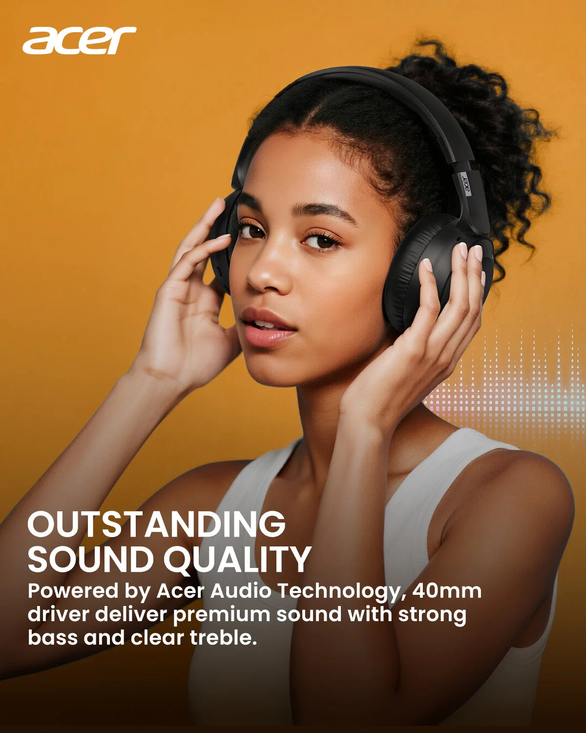 Genuine Acer OHR205 Wireless Bluetooth Headphones Foldable Over-Ear Headphone with 40mm Drivers Multipoint Bluetooth 6.0 for Home,Office