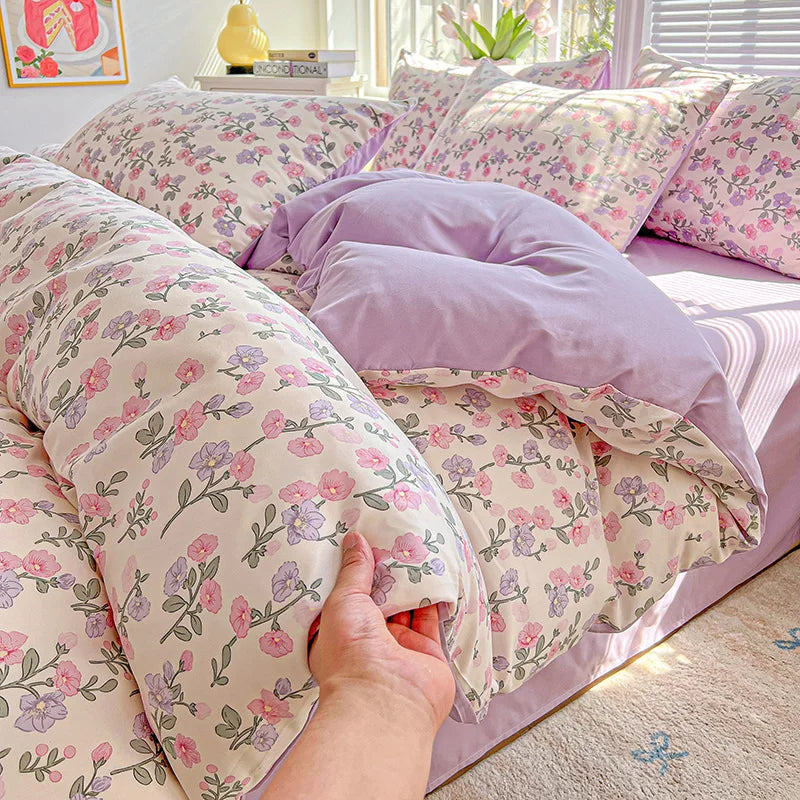 Fluffy 1pc Purple Lavender Printed Duvet Cover Single/Queen/King Size Quilt Cover for Double Bed Flower housse de couette220x240cm
