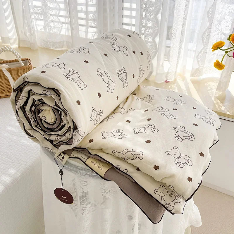 Ideal Printed Double Gauze Summer Quilt Grade A Lightweight Air Conditioning Quilt Soya Fibre Fill Soft Breathable Cool Summer Blanket