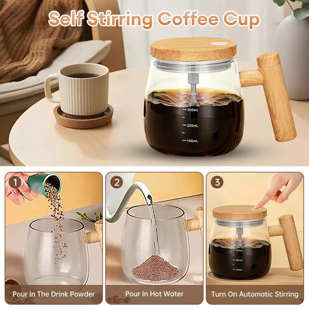Coffee Stirring Cup Self Mixing Mug Glass Electric Automatic Mixing Cup 400ml Waterproof Electric Mixing Cup Home Supply