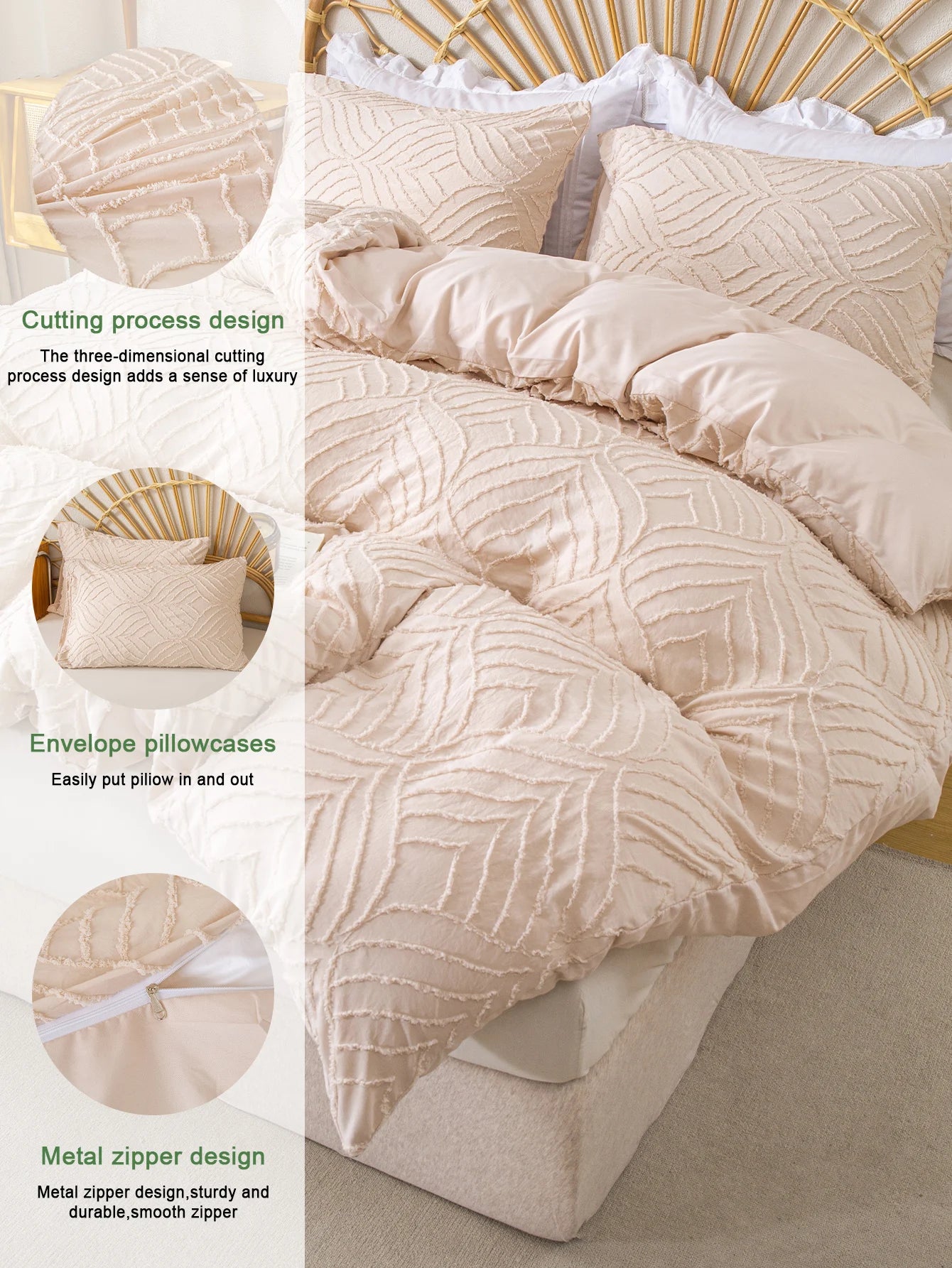 Smooth 3pcs Cutting flower Bedding Set with Zip Closure - Polyester, All-Season Comforter Set (Comforter & Pillow Shams Not Included)
