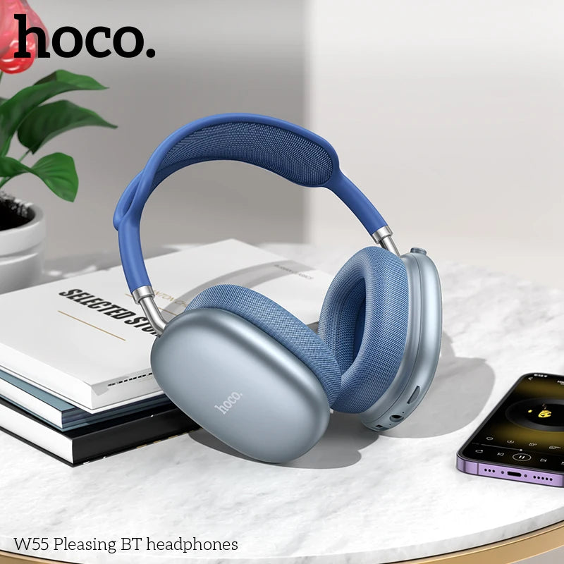 Stereo Headset Deep Bass HOCO W55 Over Ear Buetooth Earphone Wireless Music Headphone Mic HiFi Audio Sound Sport Earphones 40MM AUX TF