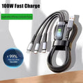 Multi Charger 3 in 1 100W Transparent Pilot Lamp Super Fast Charging Cable Universal with Type C Usb Micro for Iphone Samsung Huawei Xiaomi 6A