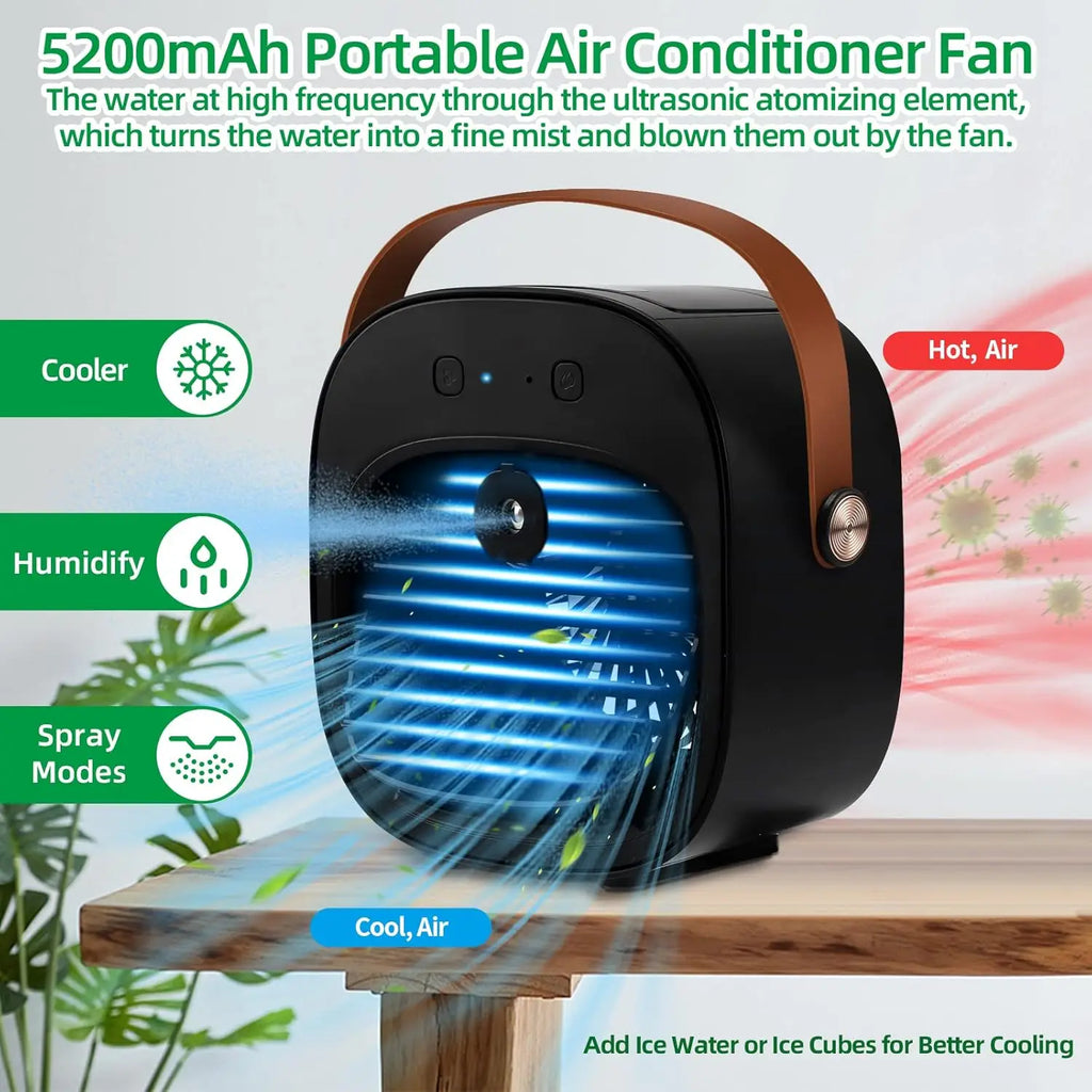 Mini Portable Air Conditioners Rechargeable,   Personal Air Cooler with 3 Speeds, Small Desk Air Conditioner