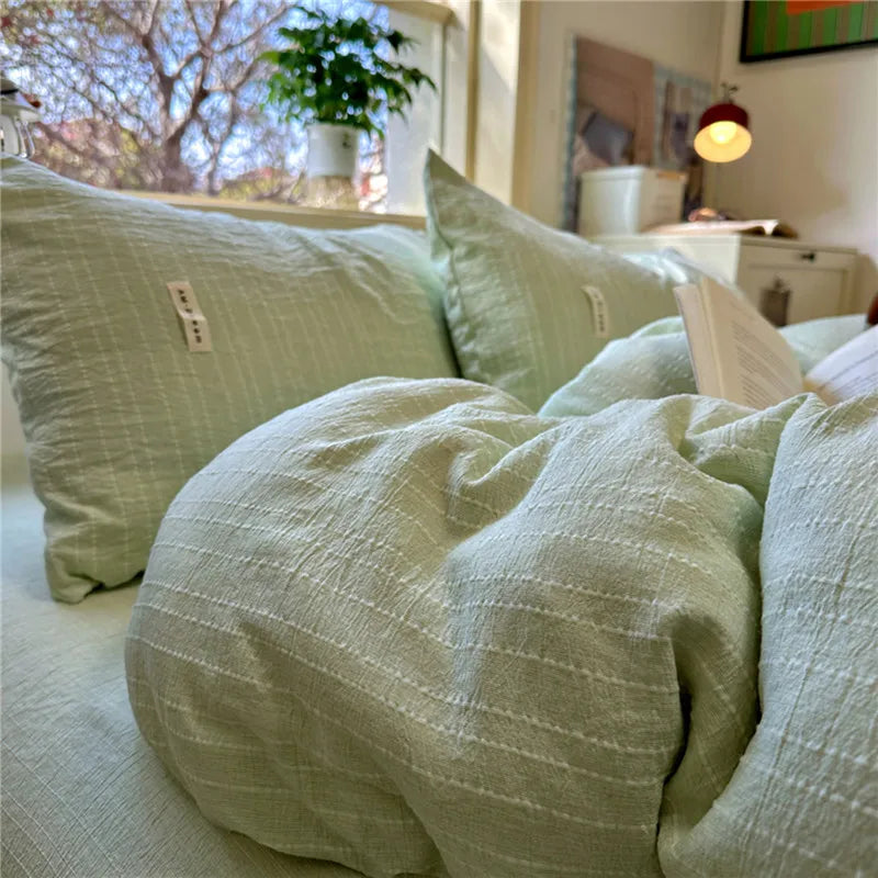 Puffy 3/4Pcs Solid Color Skin-friendly Soft Bedding Set Duvet Cover Bed Sheet Pillowcases