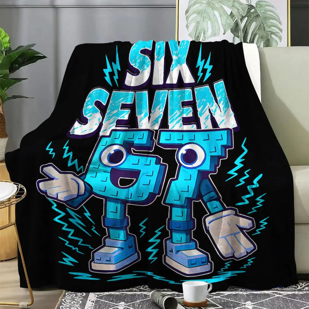 67 Printed Quilted Bedspread - Blue Black Flannel Blanket, Lightweight for Sofa, Bed, Travel, Camping