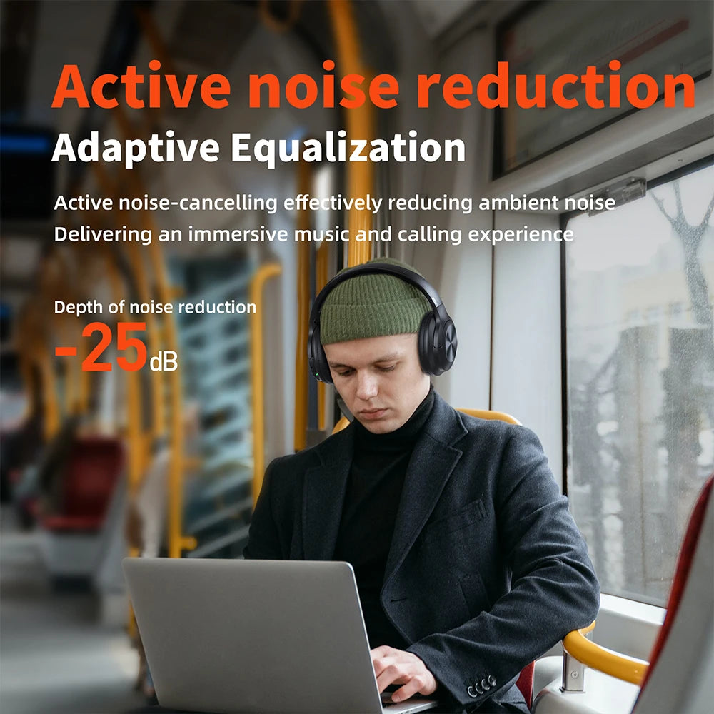 Active Noise Cancellation HiFi Wireless headphones QERE E80 Earphone bluetooth 5.3 ANCHi-Res Audio Over the Ear Headset 70H 40mm Driver2.4G
