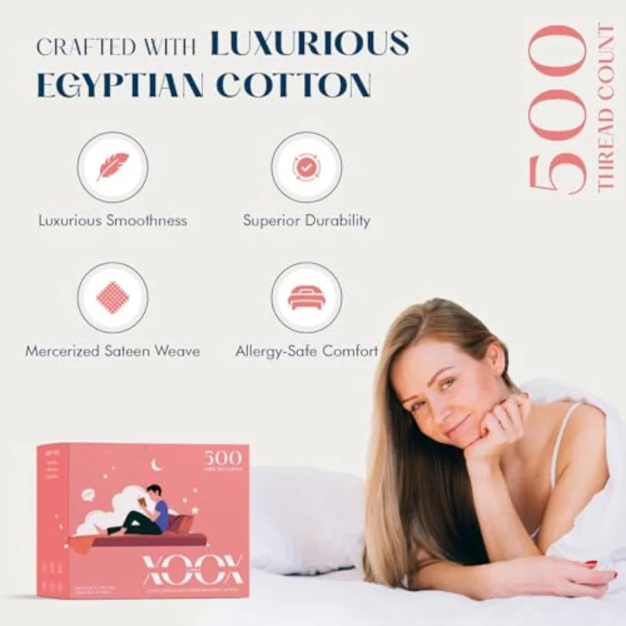 Comfy Sheet Sets Cotton - 500 Thread Count 100% Cotton Sheets 4 PC Luxury Soft Breathable Cooling Extra Large 16" Deep Pocket Sateen