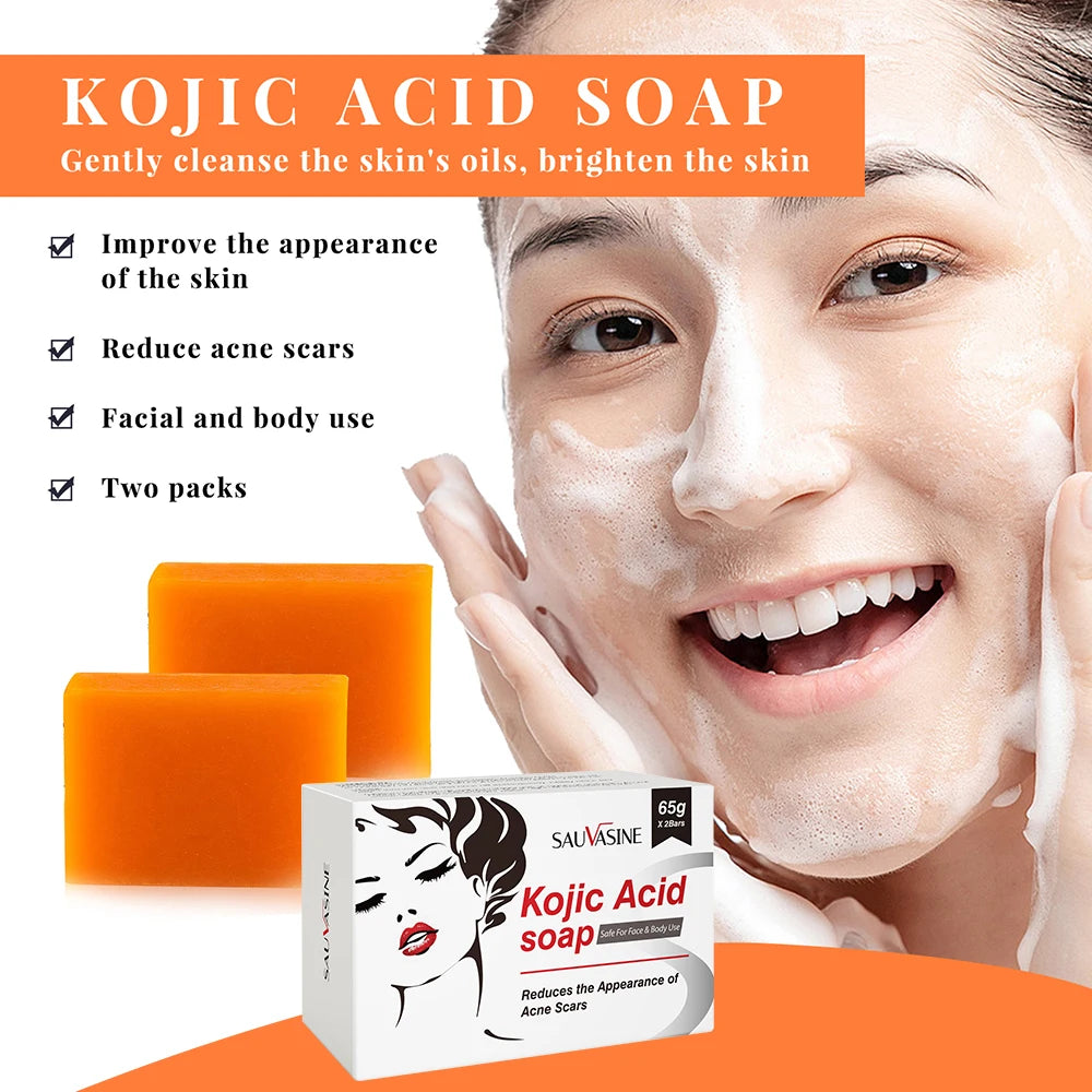 Homemade 2Pcs Kojic Acid Soap Natural Mild Non-Irritating Brightening Skin Exfoliator Body Face Cleansing Whitening Soap
