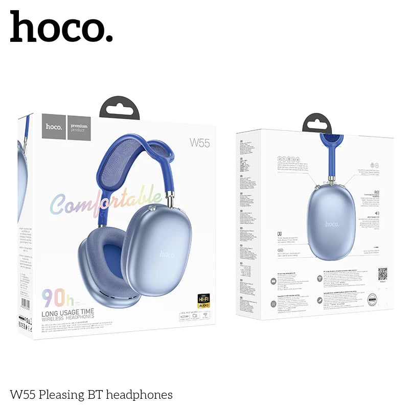Stereo Headset Deep Bass HOCO W55 Over Ear Buetooth Earphone Wireless Music Headphone Mic HiFi Audio Sound Sport Earphones 40MM AUX TF