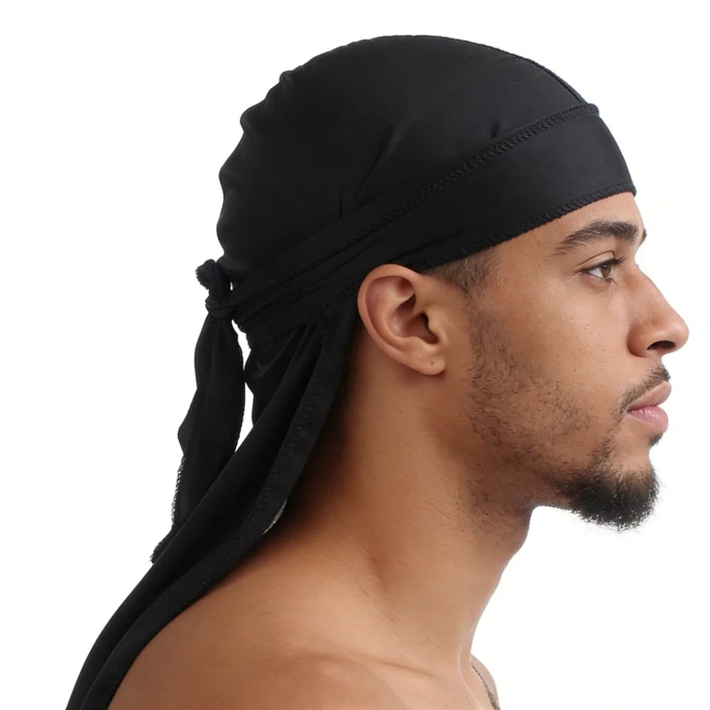 Silky Long Tail Durag, Pirate Hat Headwrap Bandana, Fashion Hair Cap Hijab for Men & Women