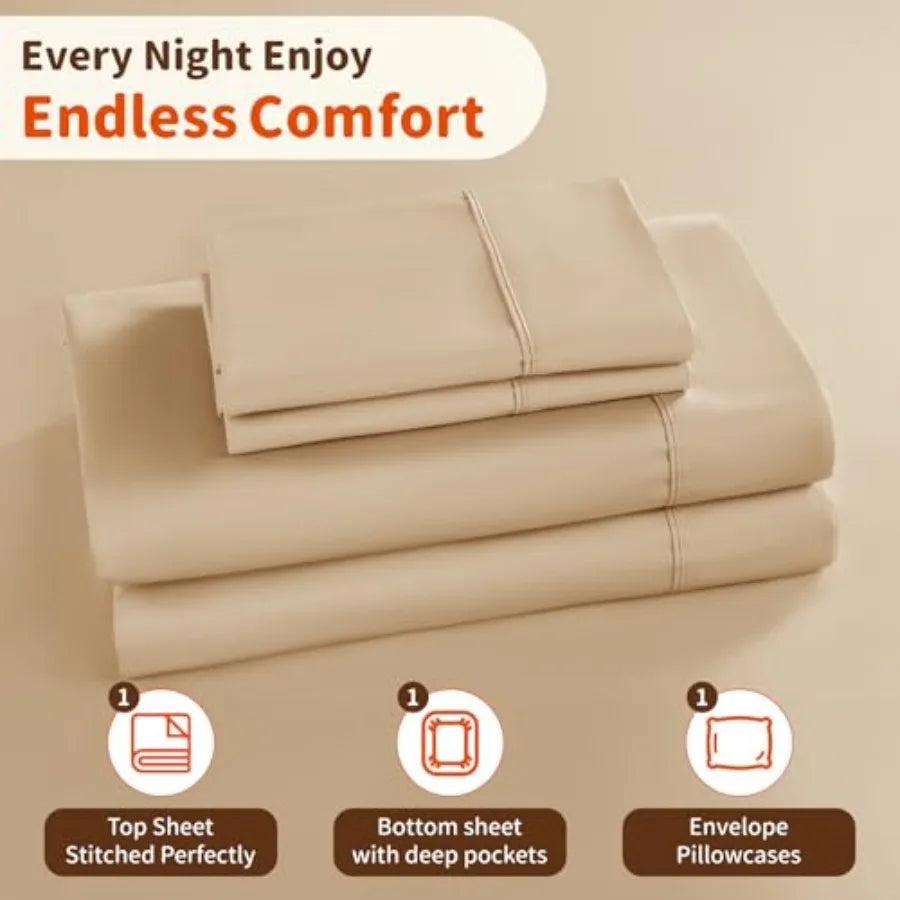 Twin Bed Set Egyptian 100% Cotton 1000 Thread Coun Bed Sheet Deep Pocket Sheet 16" Soft Comfortable All Season