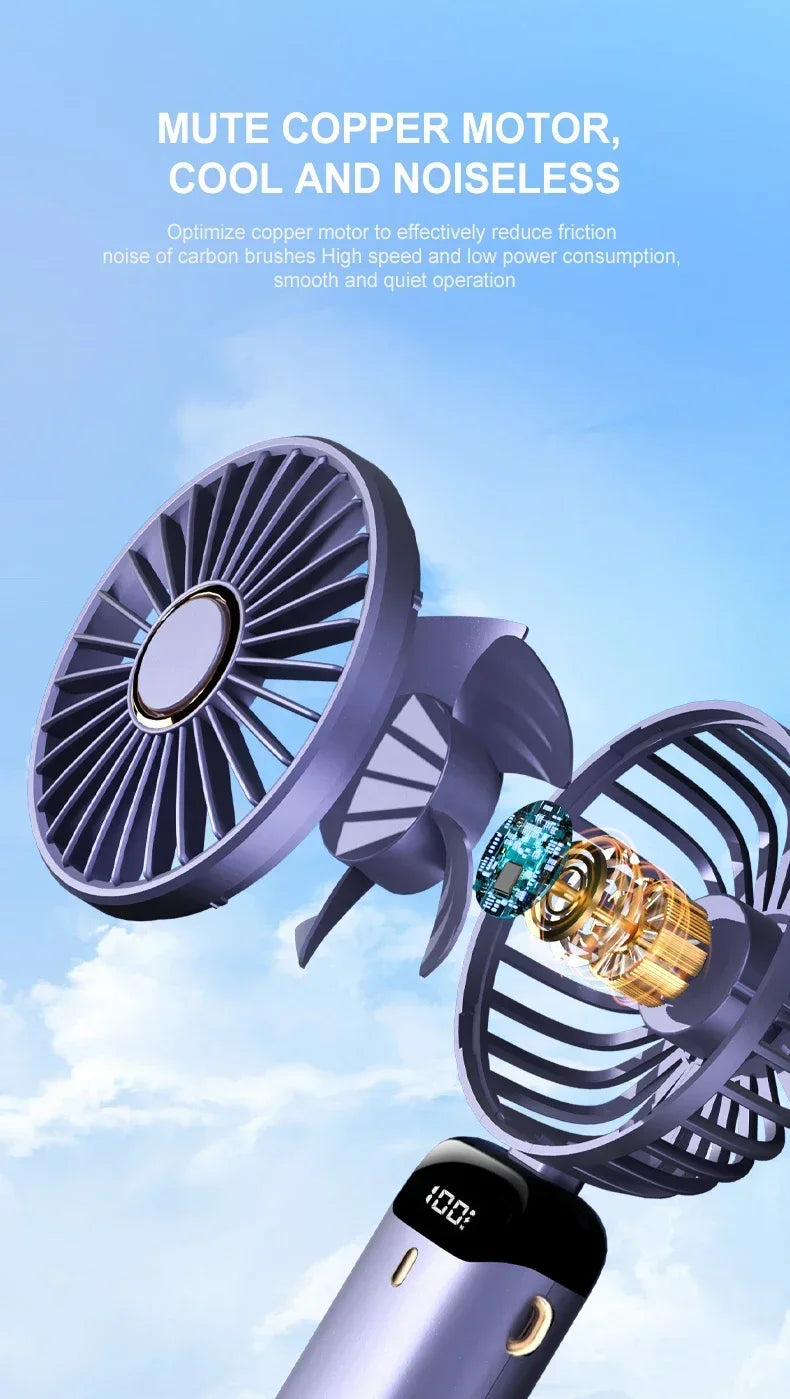 Super Handy Mini Fan Foldable Neck Hanging Fans 5 Speed USB Rechargeable Fan with Phone Stand and Display Screen 1800mAh