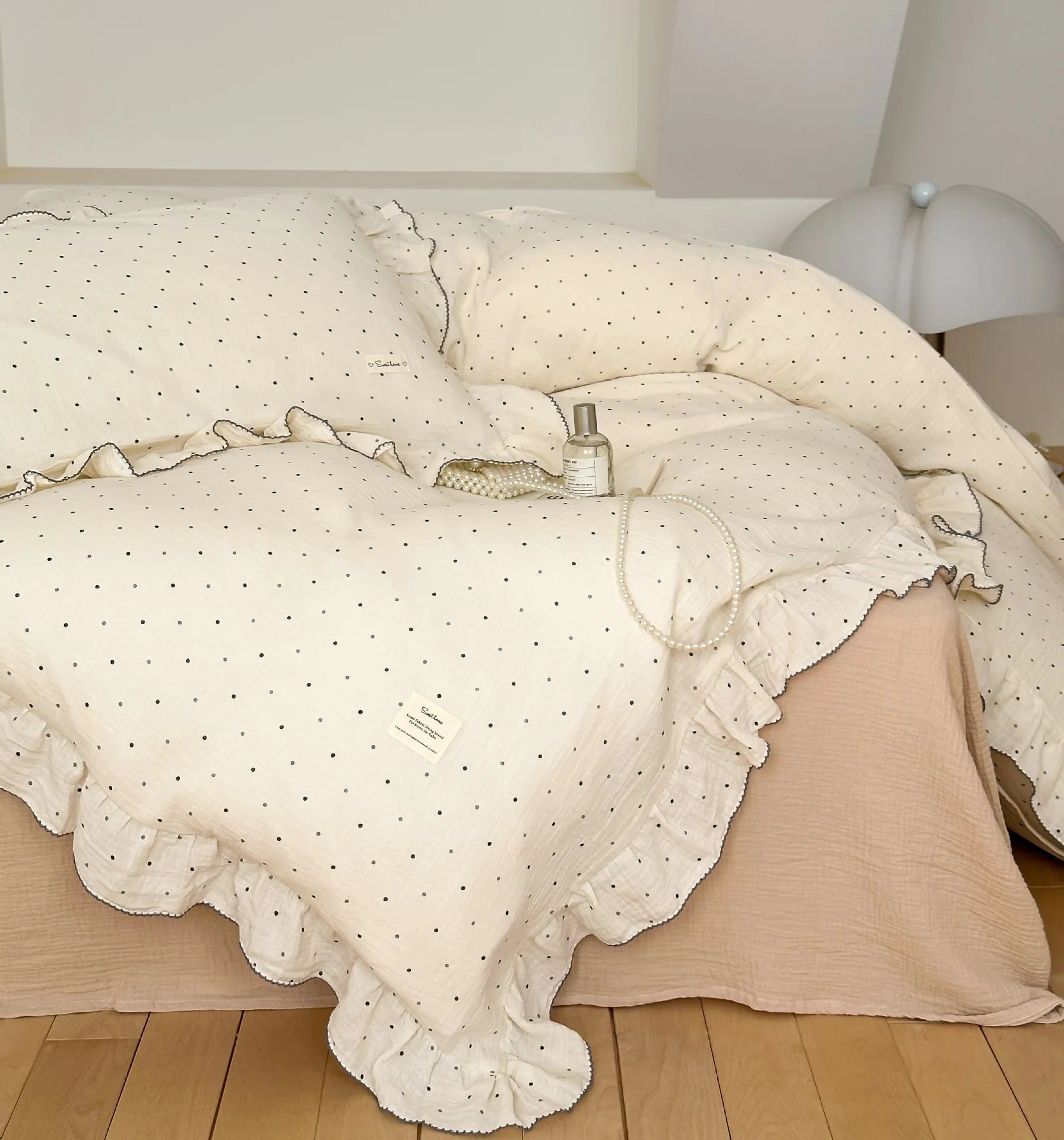 Cozy Princess Ruffle Edge Gauze 100% Cotton Pillow Case Breathable Duvet Cover Without Filler 3PCS Floral Home Bedding Set
