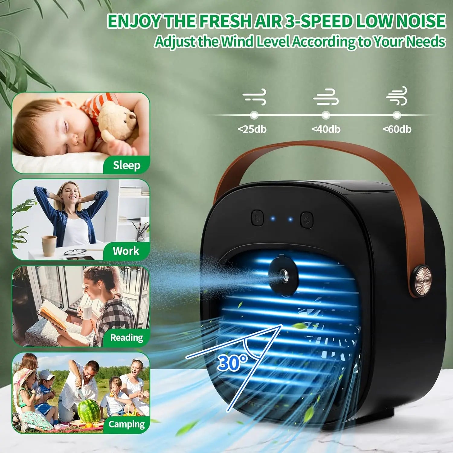 Mini Portable Air Conditioners Rechargeable,   Personal Air Cooler with 3 Speeds, Small Desk Air Conditioner