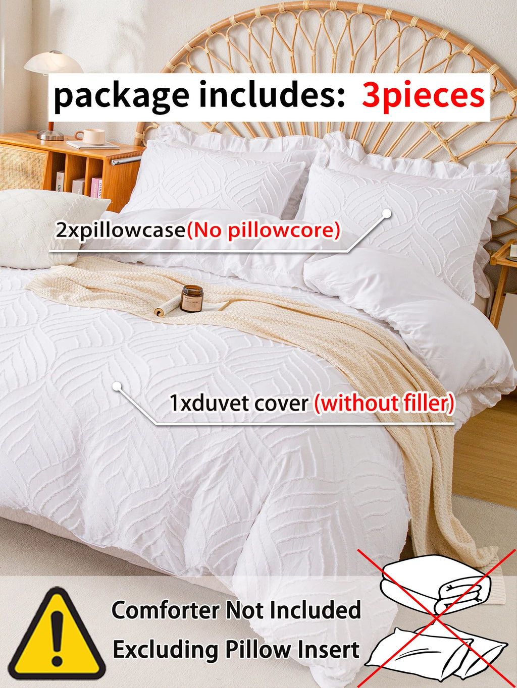 Smooth 3pcs Cutting flower Bedding Set with Zip Closure - Polyester, All-Season Comforter Set (Comforter & Pillow Shams Not Included)