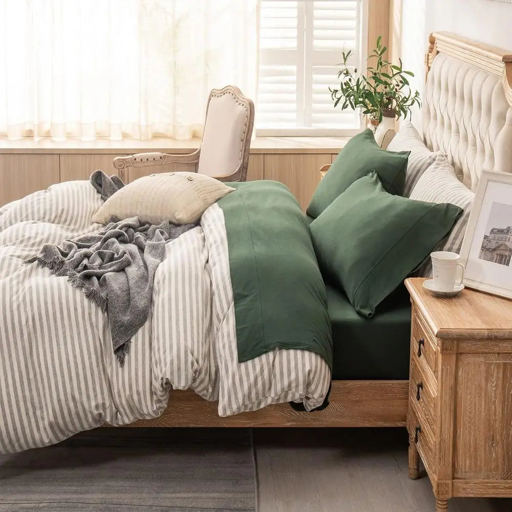 Jersey Knit Bed Sheet Queen Size 4-Piece Set in 100% Soft Cotton, Breathable and Suitable for 20 Deep Mattresses, Available in S
