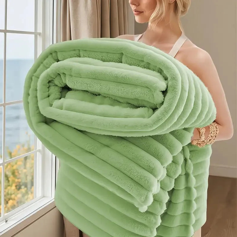 Striped Flannel Fleece Blanket Ultra-Soft, Light weight  Fur Rabbit Blanket 3Lbs , BEST PRICE IN US