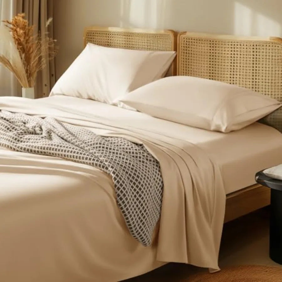 Twin Bed Set Egyptian 100% Cotton 1000 Thread Coun Bed Sheet Deep Pocket Sheet 16" Soft Comfortable All Season