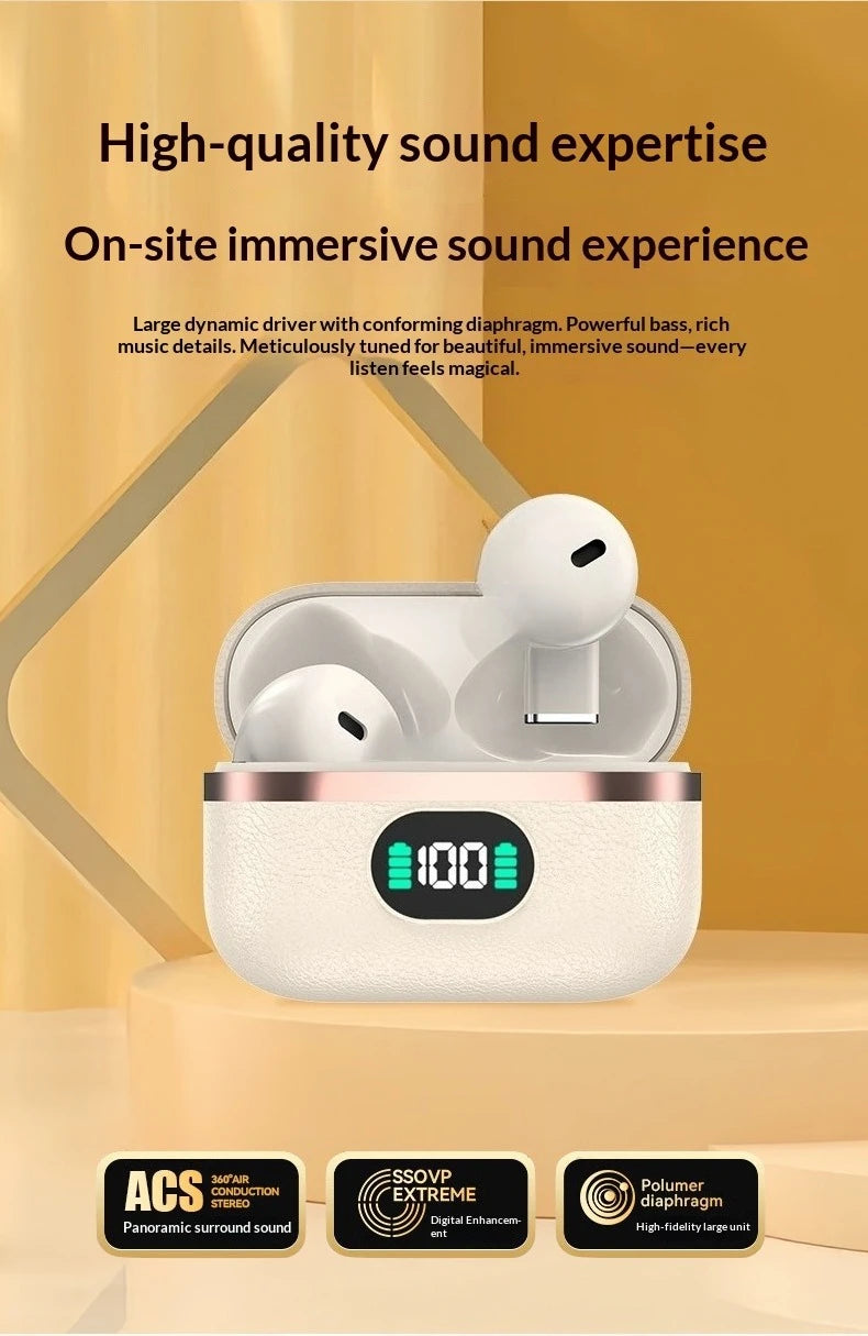 Deep Bass Wireless Earbuds Boasting Sleek Semi-in-ear Design Endurance Battery Display Bluetooth 5.3 Headphones for Active