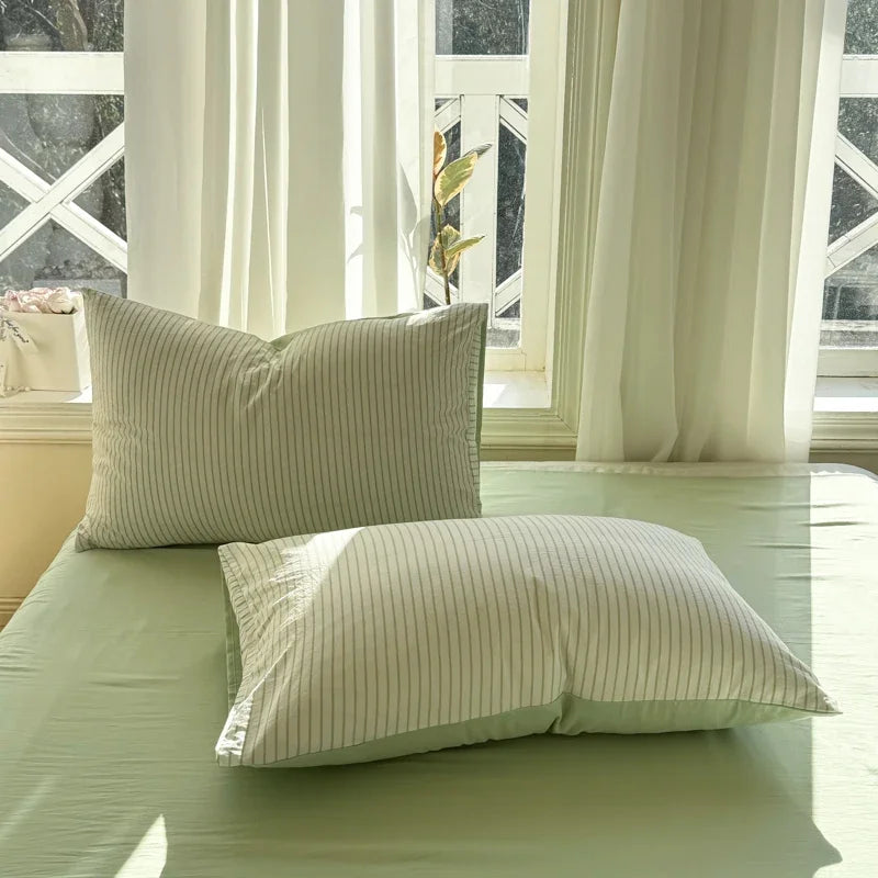 100% Pure Cotton Home Textile Striped Bedding Set Simple Soft Duvet Cover Sheet Pillowcase Ins Style Bed Linens Queen King Size 2025