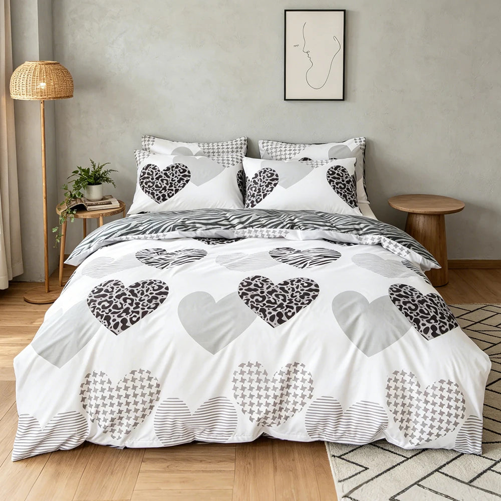 Leopard print heart-shaped duvet cover 3pcs   set, soft and breathable, modern for bedroom decoration, queen/king size bed