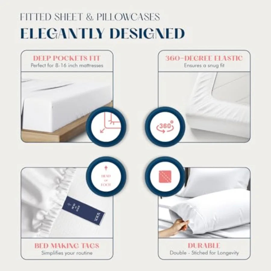 Comfy Sheet Sets Cotton - 500 Thread Count 100% Cotton Sheets 4 PC Luxury Soft Breathable Cooling Extra Large 16" Deep Pocket Sateen