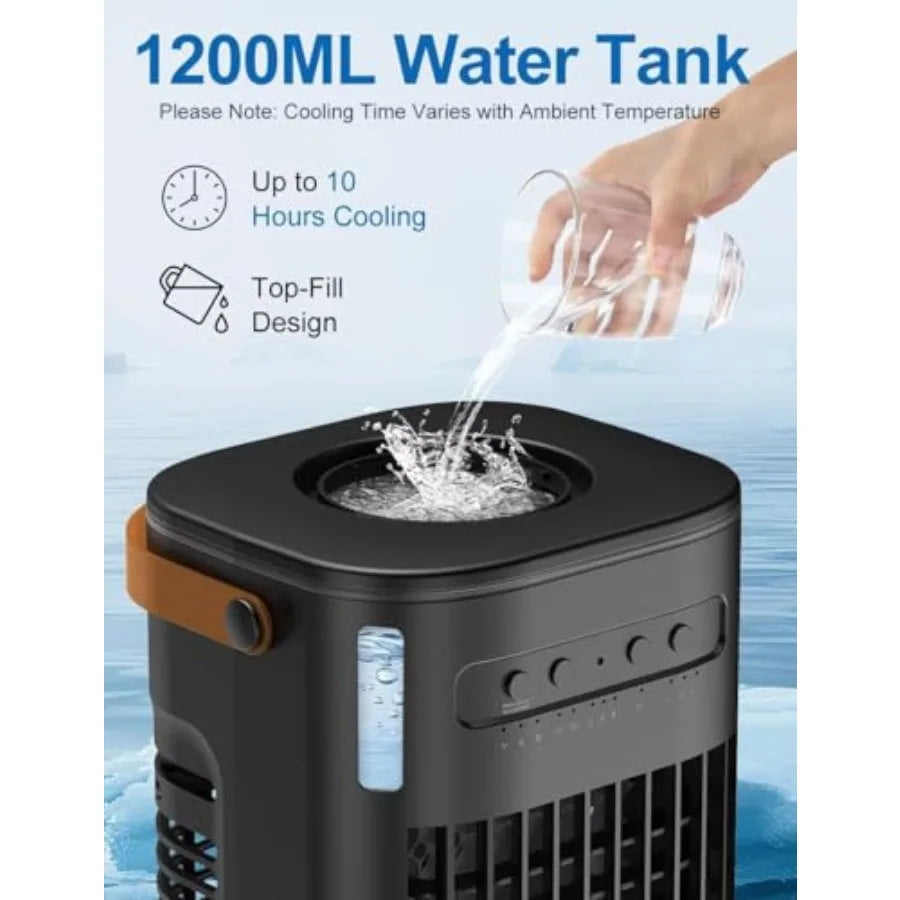Portable  Air Conditioner Ac Unit, Evaporative Air Cooler With 2Ice Packs and 1.2L Water Tank, Personal Air Cooler with Re