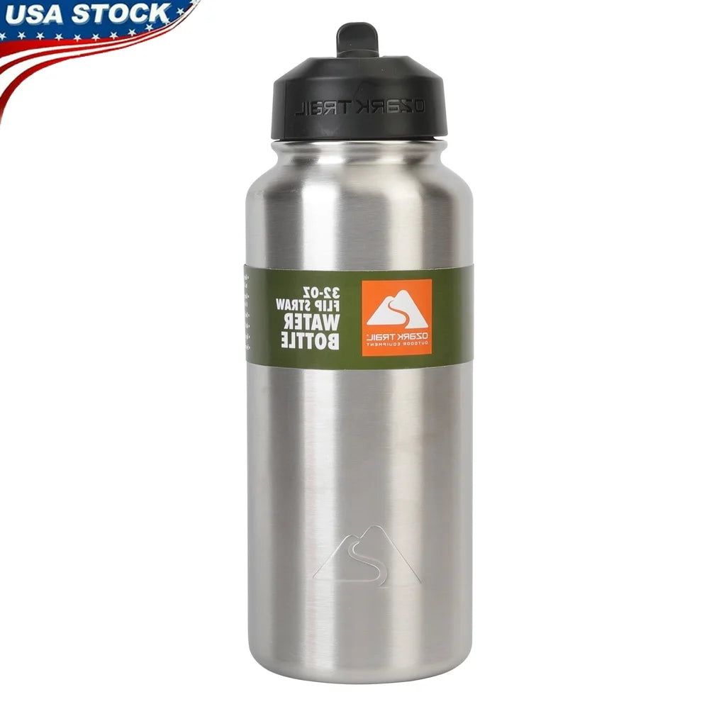 Stainless Steel Water Bottle insulated Flip Top Lid Vacuum Sealed Durable Camping Travel Bottle Dishwasher Safe Sweat Proof 32oz