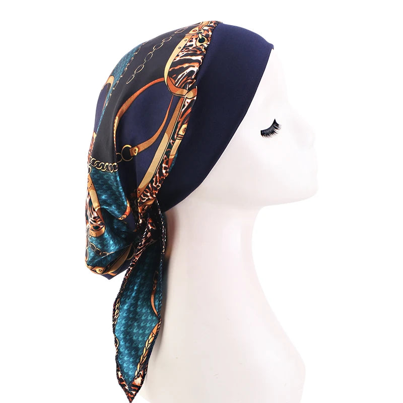 Premium Women Pre-Tied Satin Turban Muslim Inner Hijabs Cancer Chemo Caps Headscarf Hair Loss Headwrap Bandana Elastic Hair Accessories