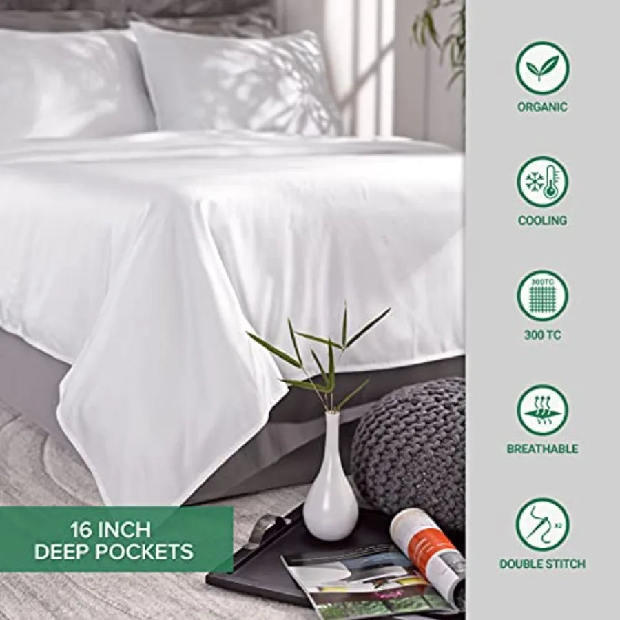 Twin & Twin XL Sheets Genuine 100% Organic Viscose Derived from Bamboo Bed Sheet Set Luxuriously Soft and Cooling Double Stitching 2 Year Qual