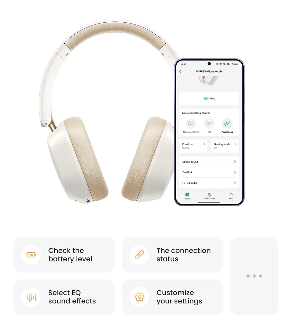 Hight Quality Wireless Bluetooth Headphones 43dB Hybrid Active Noise Cancellation Hi-Res LDAC 75H Spatial Audio Headset Earphones