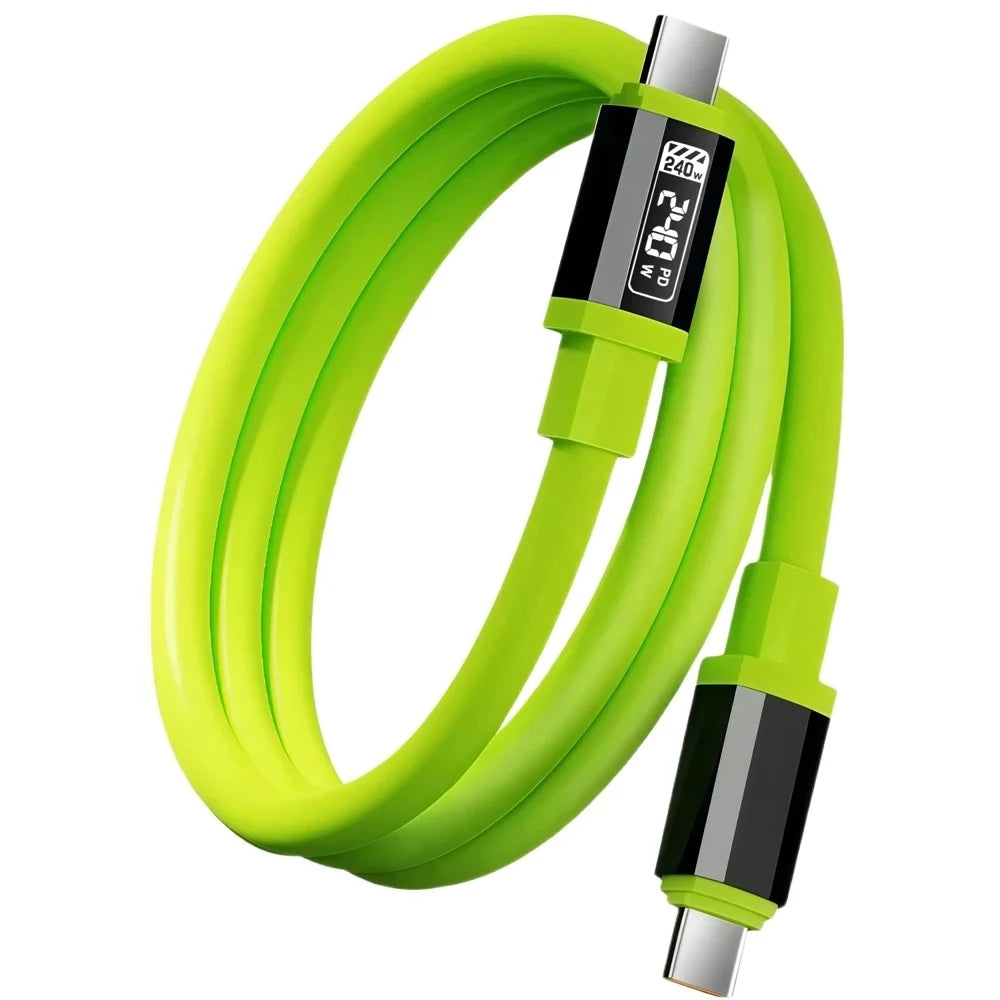 Super Cable Type C. 240W Max Fast Charging Type-C to Type-C Data Cable LED Power Display High-Speed PD Charge & Sync Wire Durable Braided Cord