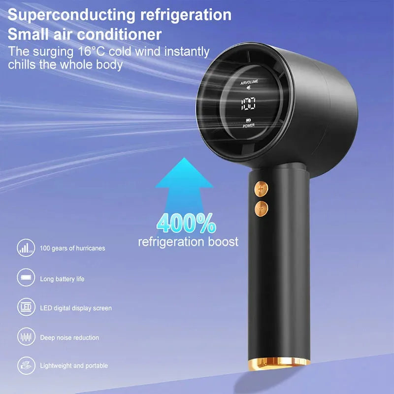 Turbo Fan Air Cooler 100-Speed Adjustment High-Speed Fans  Mini Hand fan for Home Travel Outdoor Camping