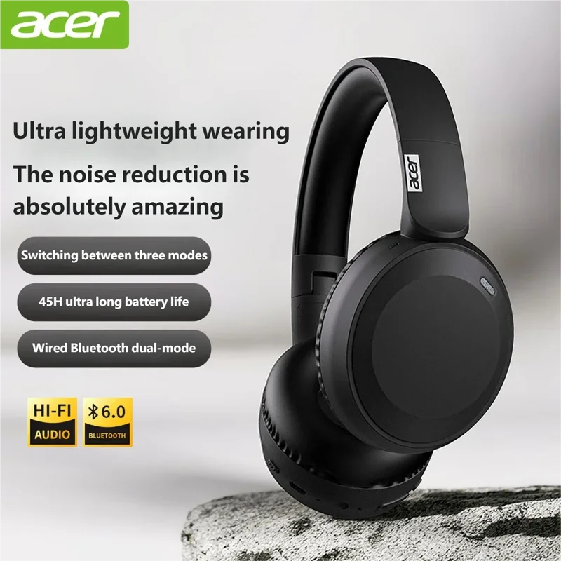 Genuine Acer OHR205 Wireless Bluetooth Headphones Foldable Over-Ear Headphone with 40mm Drivers Multipoint Bluetooth 6.0 for Home,Office