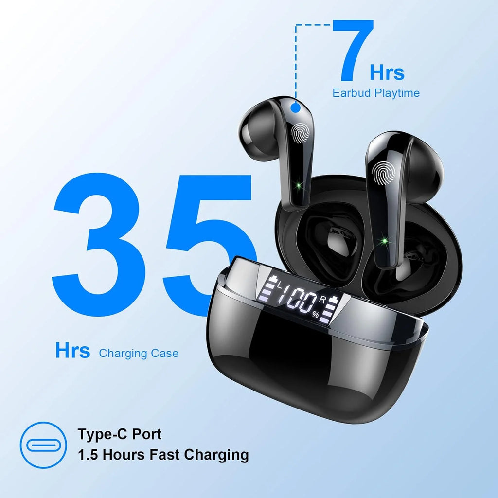 Deep Bass Wireless Earbuds, Bluetooth 5.3 Earbuds Stereo Bass, Noise Cancelling Mic, Earphones IPX7 Waterproof Sports, 35H Playback.