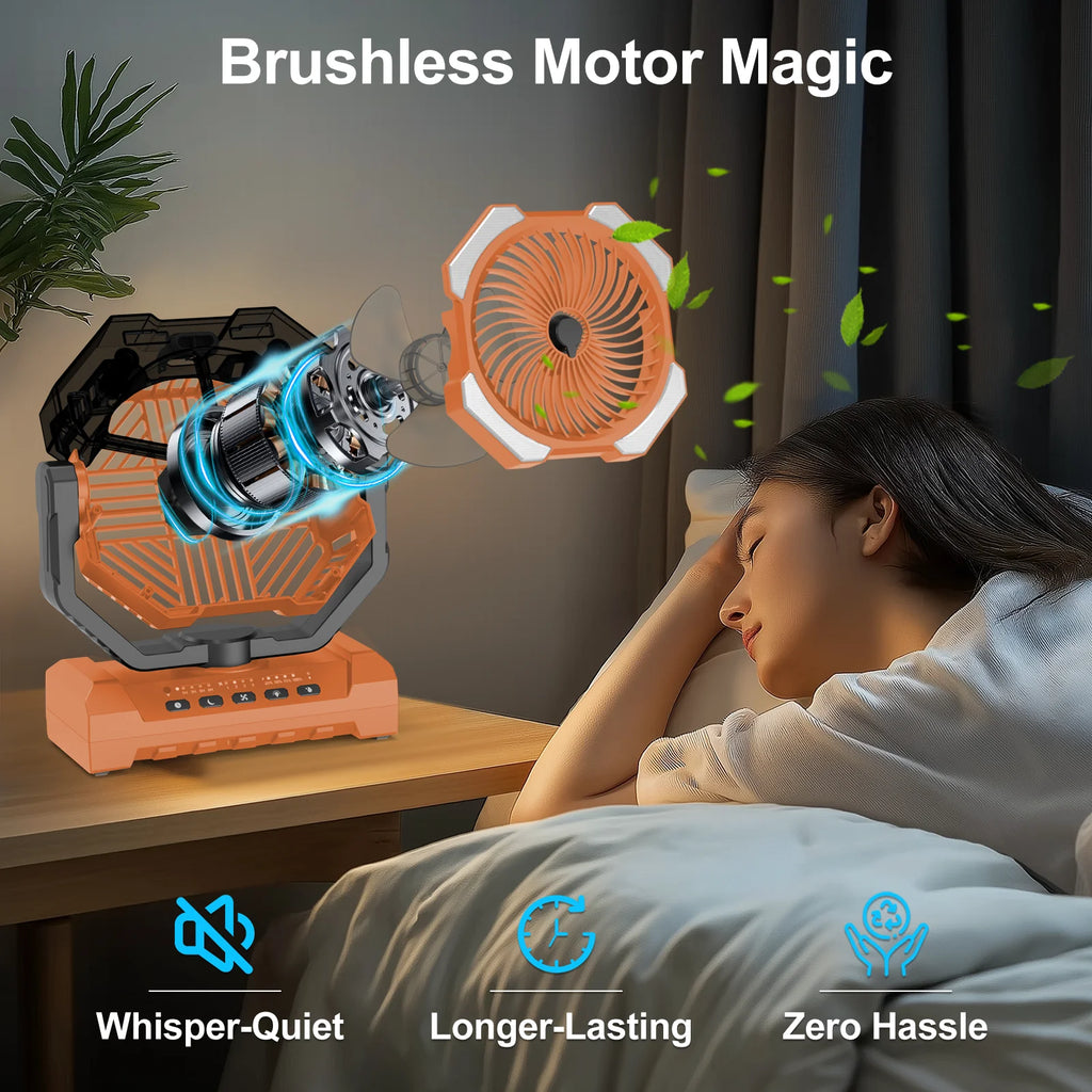 Super 20000mAh Operated Mist Cooling Fan Portable Rechargeable Desk/Camping Fan with LED Light and Hook Outdoor Fan for Tent Car Trip