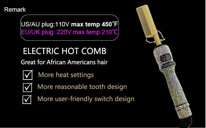 Premium Hot Comb Straight Curling Electric Comb for American African Hair pente quente peigne chauffant lisseur cheveux Styling Tools