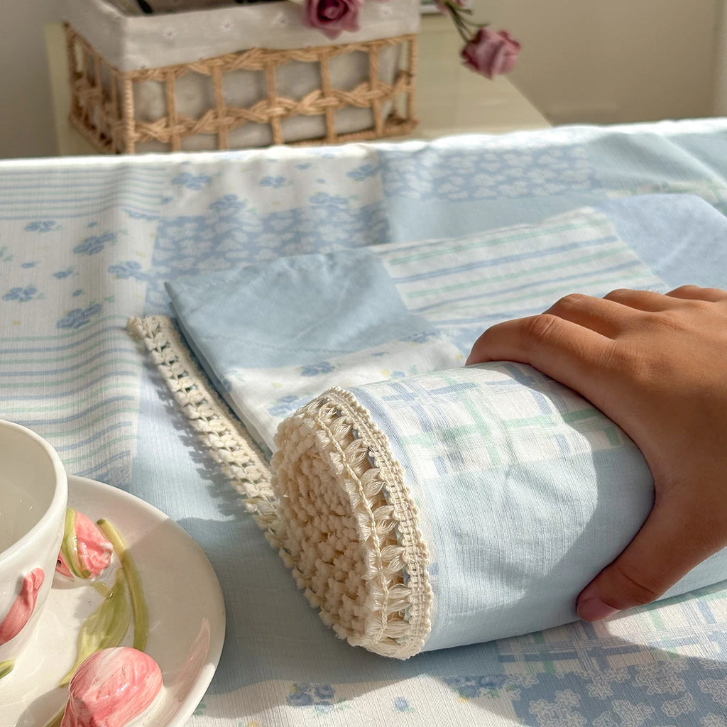 Spring & Summer  Floral Print Double Gauze Bed Sheet with Fringe Lace Trim